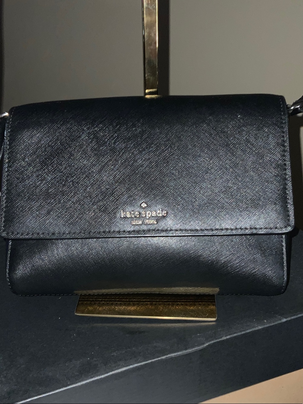 kate spade Black Leather Crossbody with Gold Logo